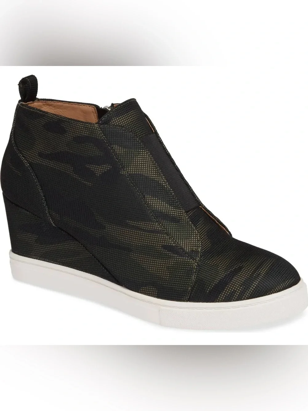 Linea Paolo Green Camo Pattern Wedge Sneaker